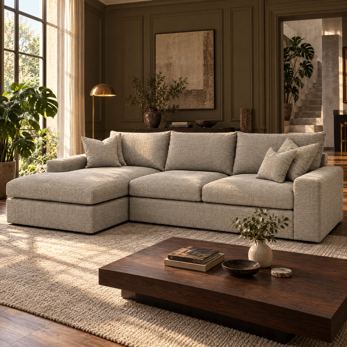 Valenza Corner Chaise Sofa in Summer Beach — left-hand-facing lifestyle hero