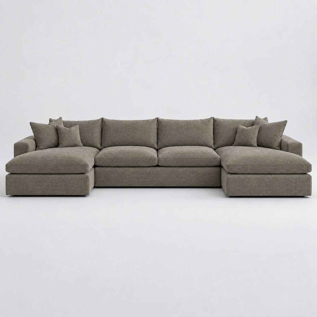 Valenza Grand Double Chaise Sofa — Luxe Chenille Crimsy Truffle — plain background