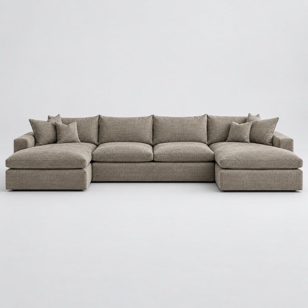 Valenza Grand Double Chaise Sofa — Luxe Chenille Summer Beach — plain background
