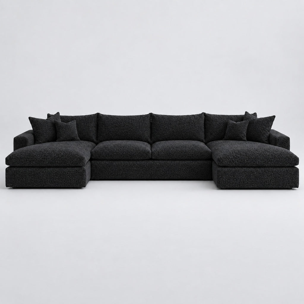 Valenza Grand Double Chaise Sofa — Boucle Midnight — plain background