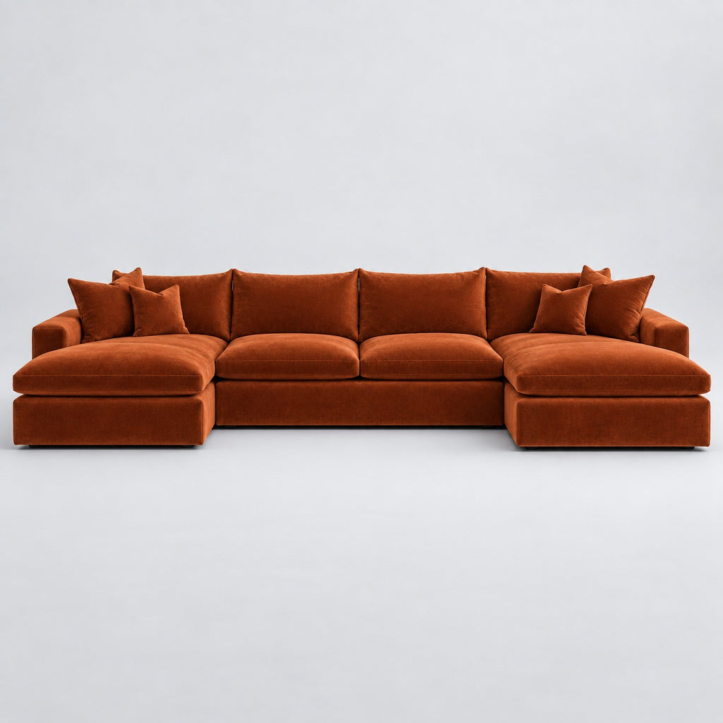 Valenza Grand Double Chaise Sofa — Plush Velvet Burnt Orange — plain background