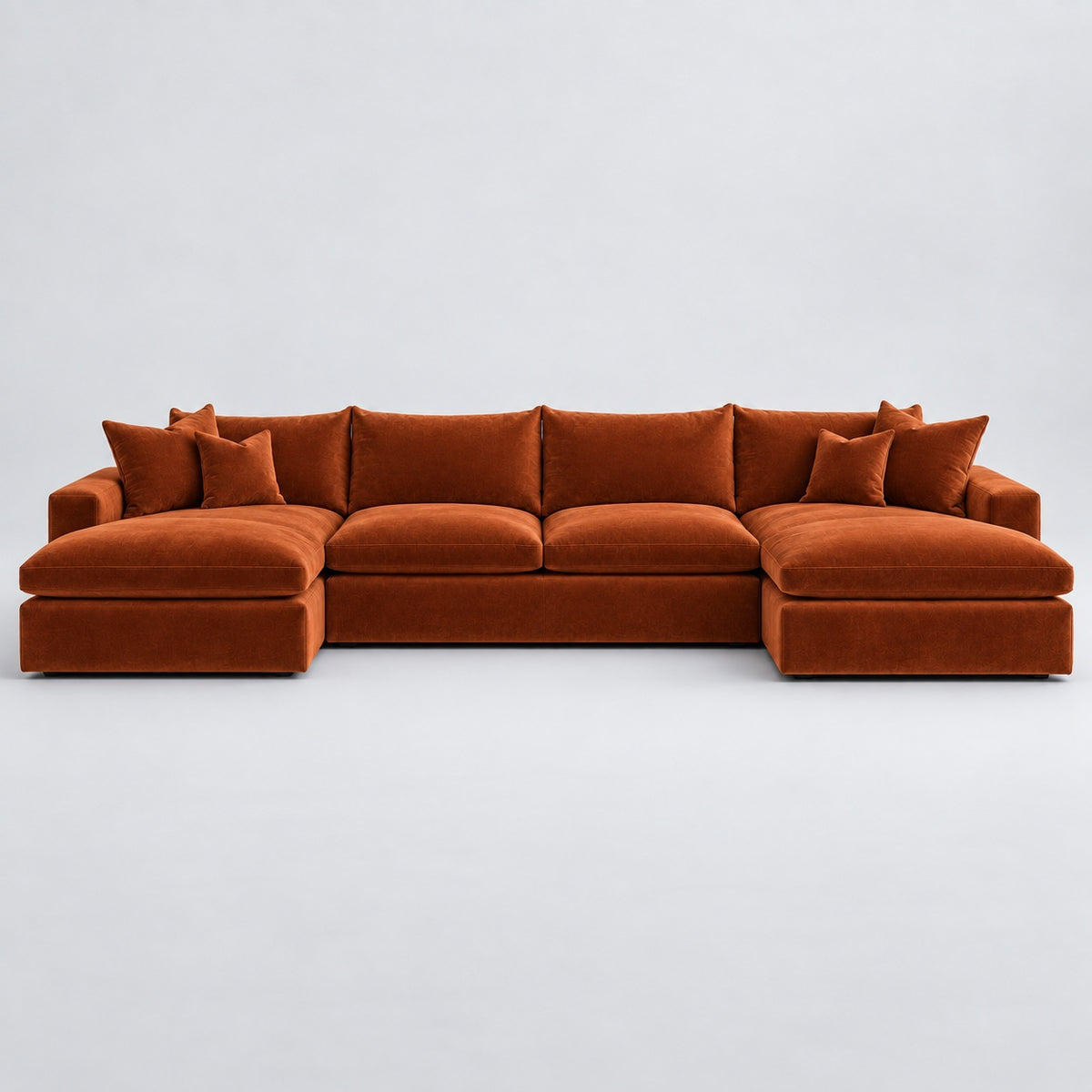 Valenza Grand Double Chaise Sofa — Plush Velvet Burnt Orange — plain background