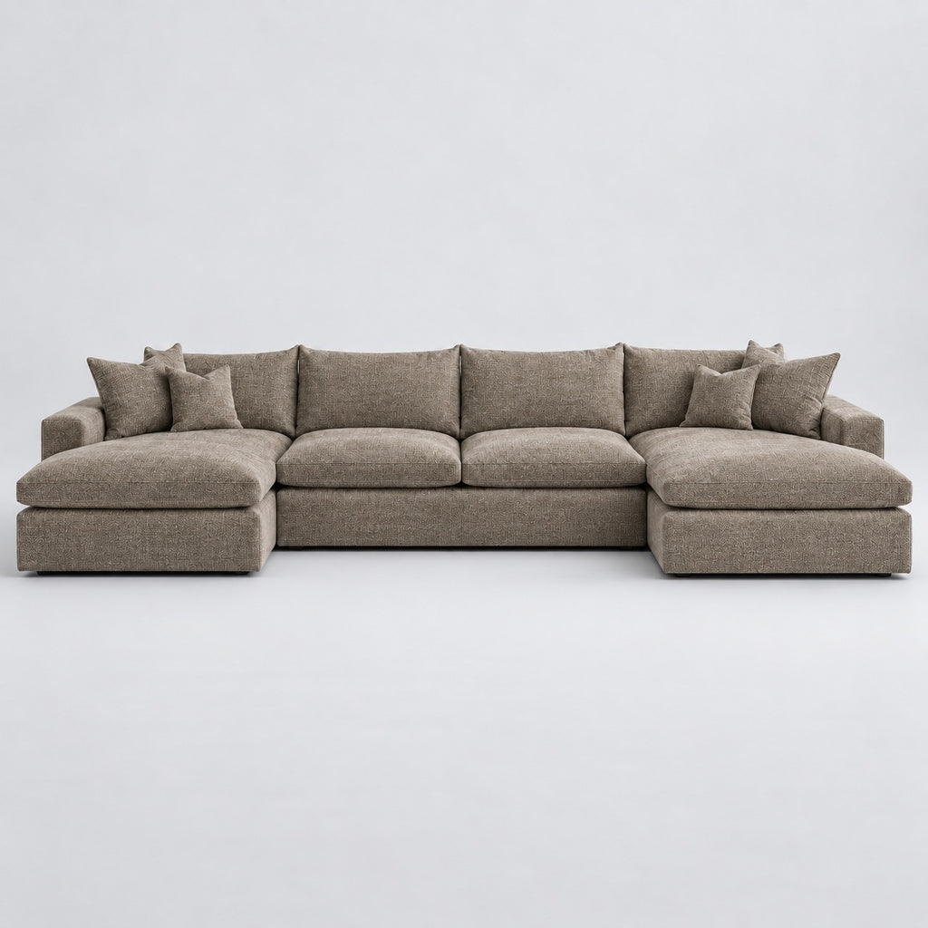Valenza Grand Double Chaise Sofa — Luxe Chenille Latte — plain background