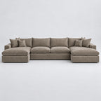 Valenza Grand Double Chaise Sofa — Luxe Chenille Latte — plain background