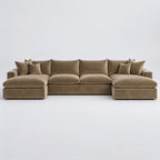 Valenza Grand Double Chaise Sofa — Plush Velvet Champagne Mink — plain background