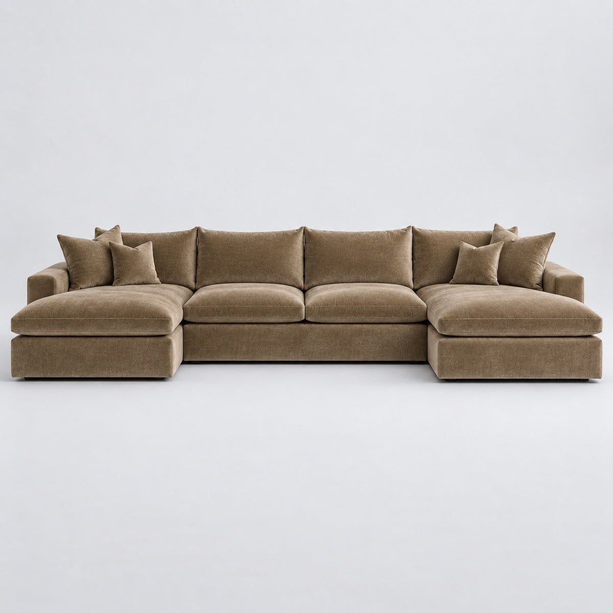 Valenza Grand Double Chaise Sofa — Plush Velvet Champagne Mink — plain background