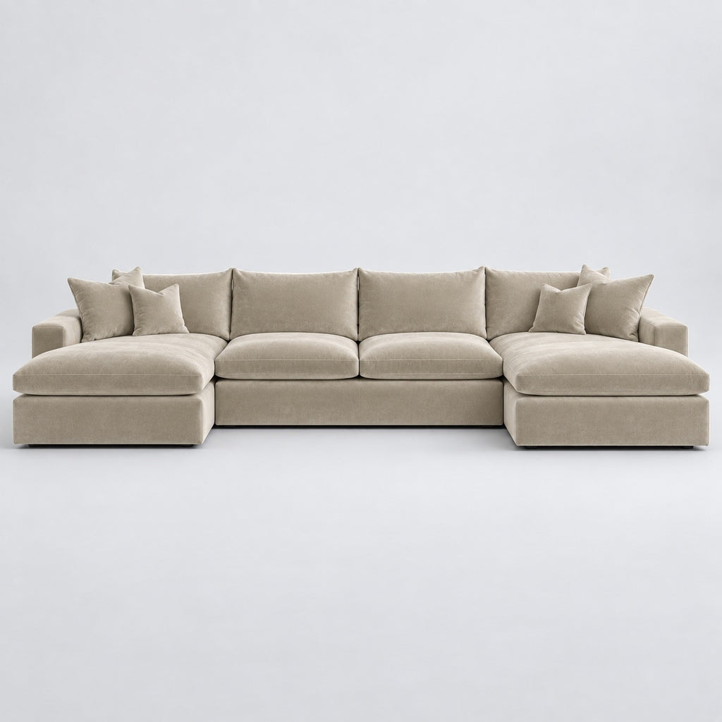 Valenza Grand Double Chaise Sofa — Plush Velvet Vanilla Cream — plain background