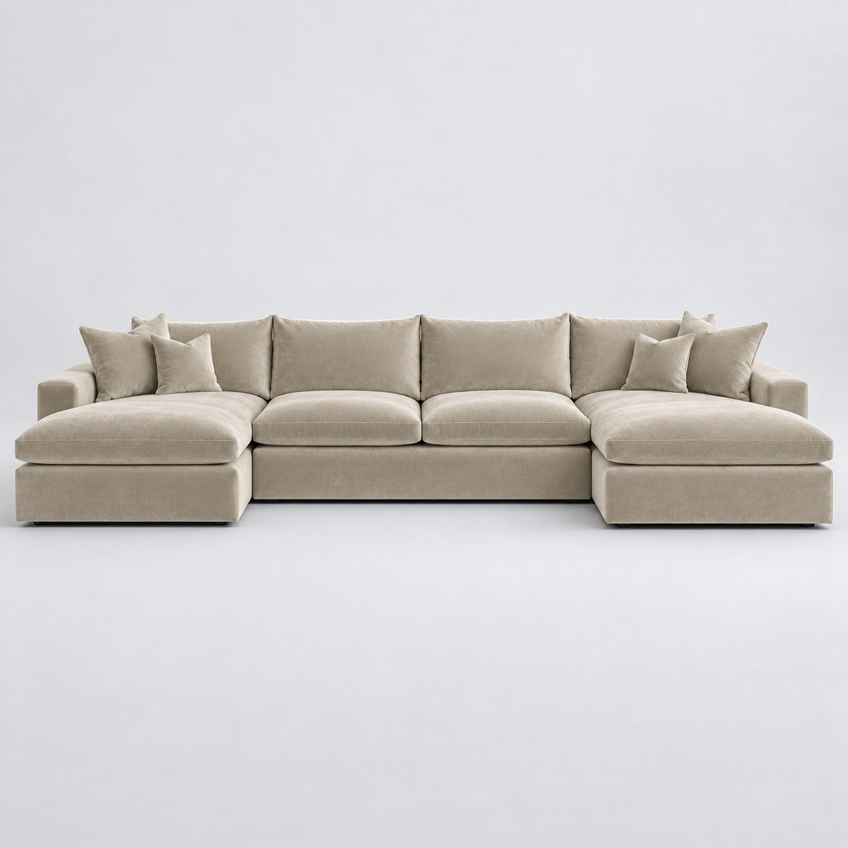 Valenza Grand Double Chaise Sofa — Plush Velvet Vanilla Cream — plain background