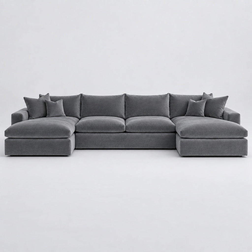 Valenza Grand Double Chaise Sofa — Plush Velvet Smoked Steel — plain background