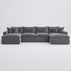 Valenza Grand Double Chaise Sofa — Plush Velvet Smoked Steel — plain background