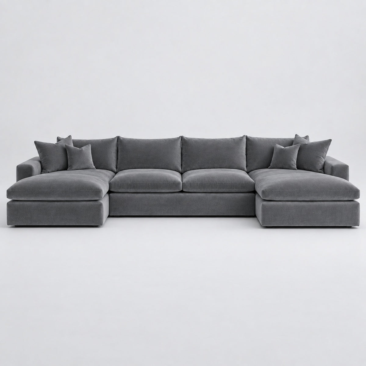 Valenza Grand Double Chaise Sofa — Plush Velvet Smoked Steel — plain background