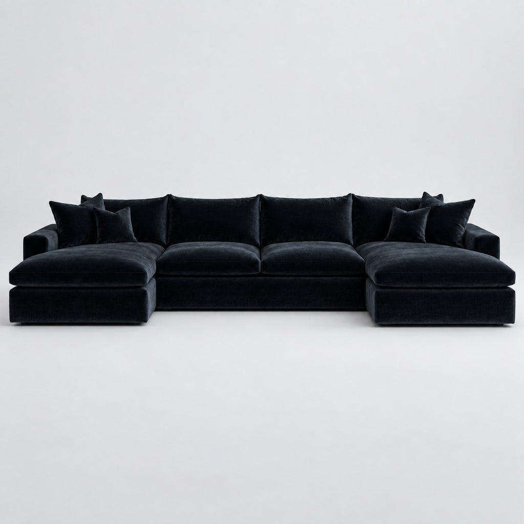 Valenza Grand Double Chaise Sofa — Plush Velvet Midnight Noir — plain background