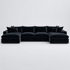 Valenza Grand Double Chaise Sofa — Plush Velvet Midnight Noir — plain background