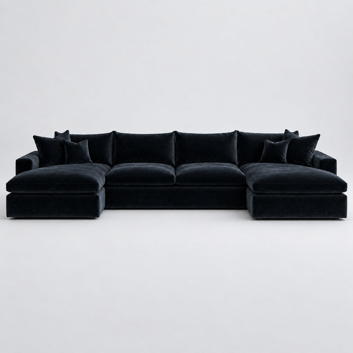 Valenza Grand Double Chaise Sofa — Plush Velvet Midnight Noir — plain background