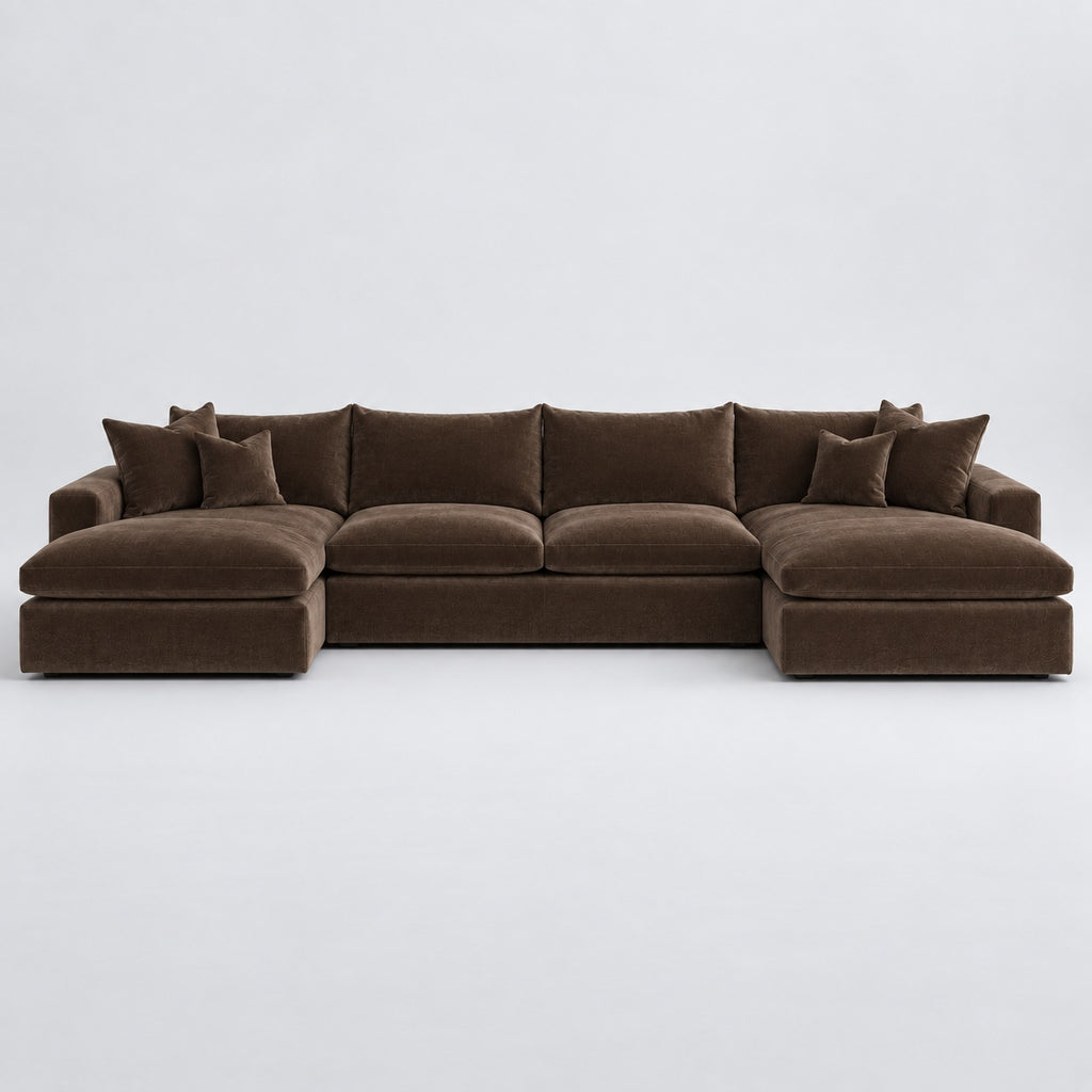 Valenza Grand Double Chaise Sofa — Plush Velvet Espresso — plain background