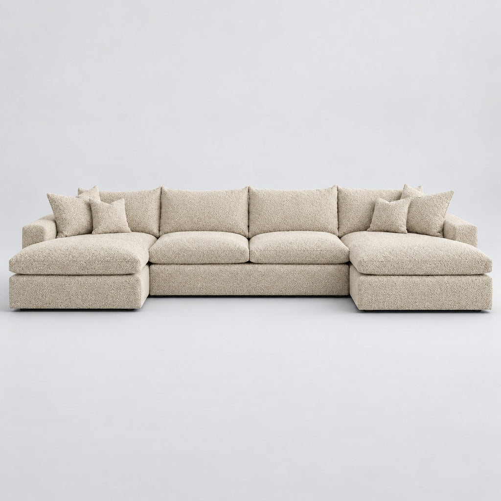 Valenza Grand Double Chaise Sofa — Boucle Meringue — plain background