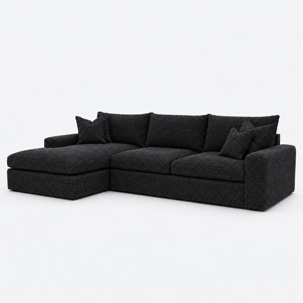 Valenza Left Chaise Sofa — Boucle Midnight — plain background