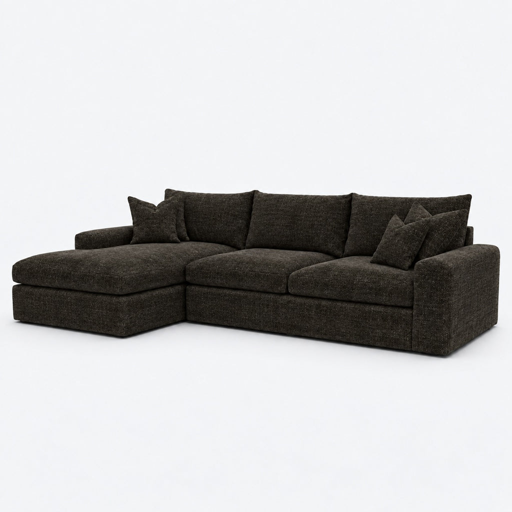 Valenza Left Chaise Sofa — Luxe Chenille Double Espresso — plain background