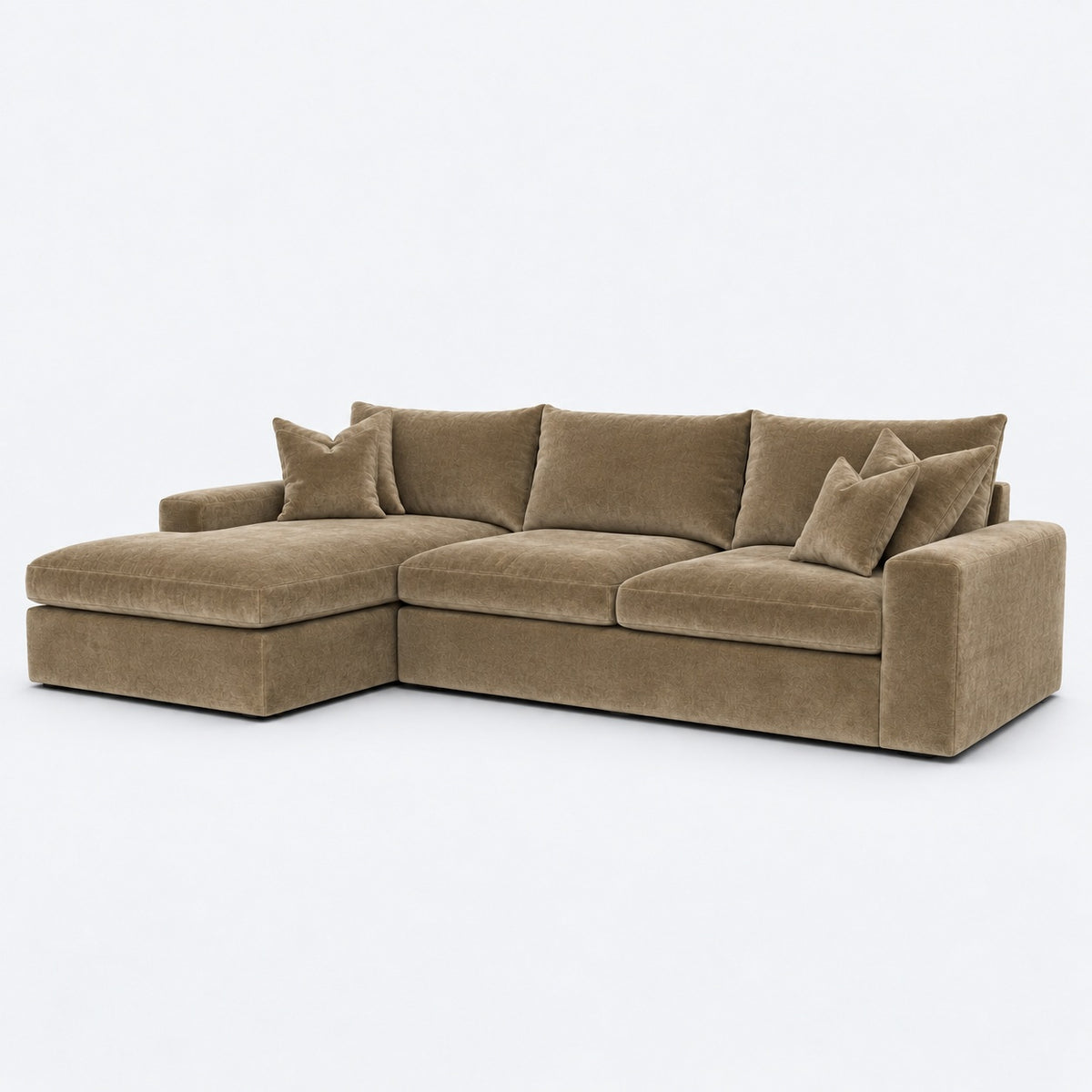 Valenza Left Chaise Sofa — Plush Velvet Champagne Mink — plain background