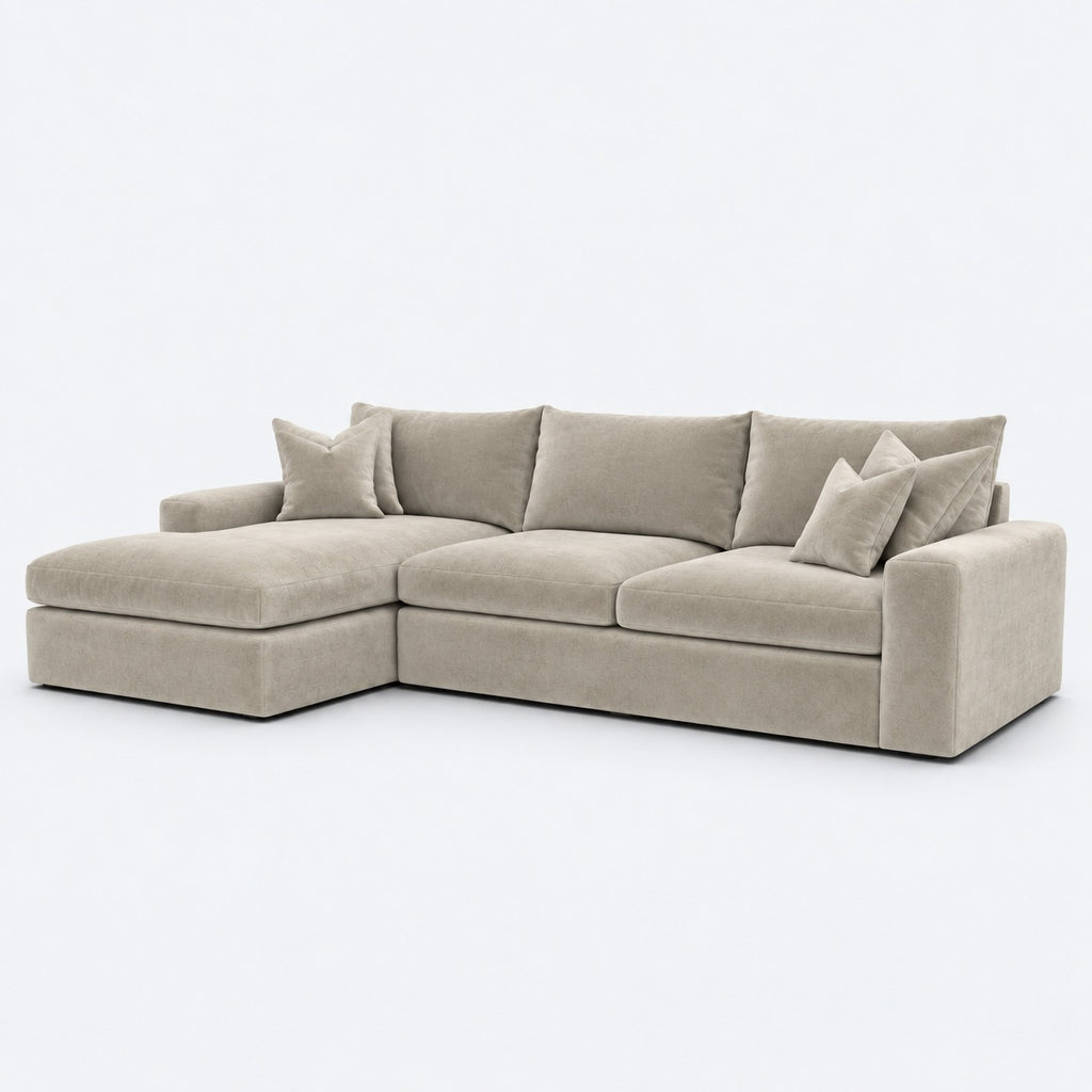 Valenza Left Chaise Sofa — Plush Velvet Vanilla Cream — plain background
