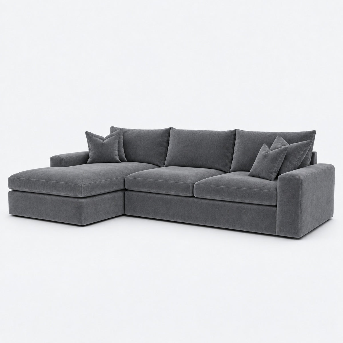 Valenza Left Chaise Sofa — Plush Velvet Smoked Steel — plain background
