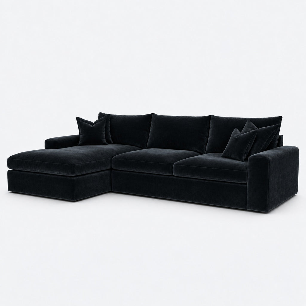 Valenza Left Chaise Sofa — Plush Velvet Midnight Noir — plain background
