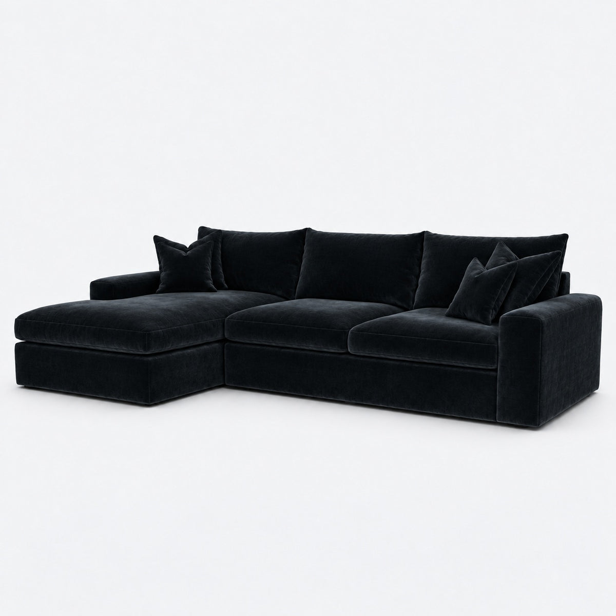 Valenza Left Chaise Sofa — Plush Velvet Midnight Noir — plain background