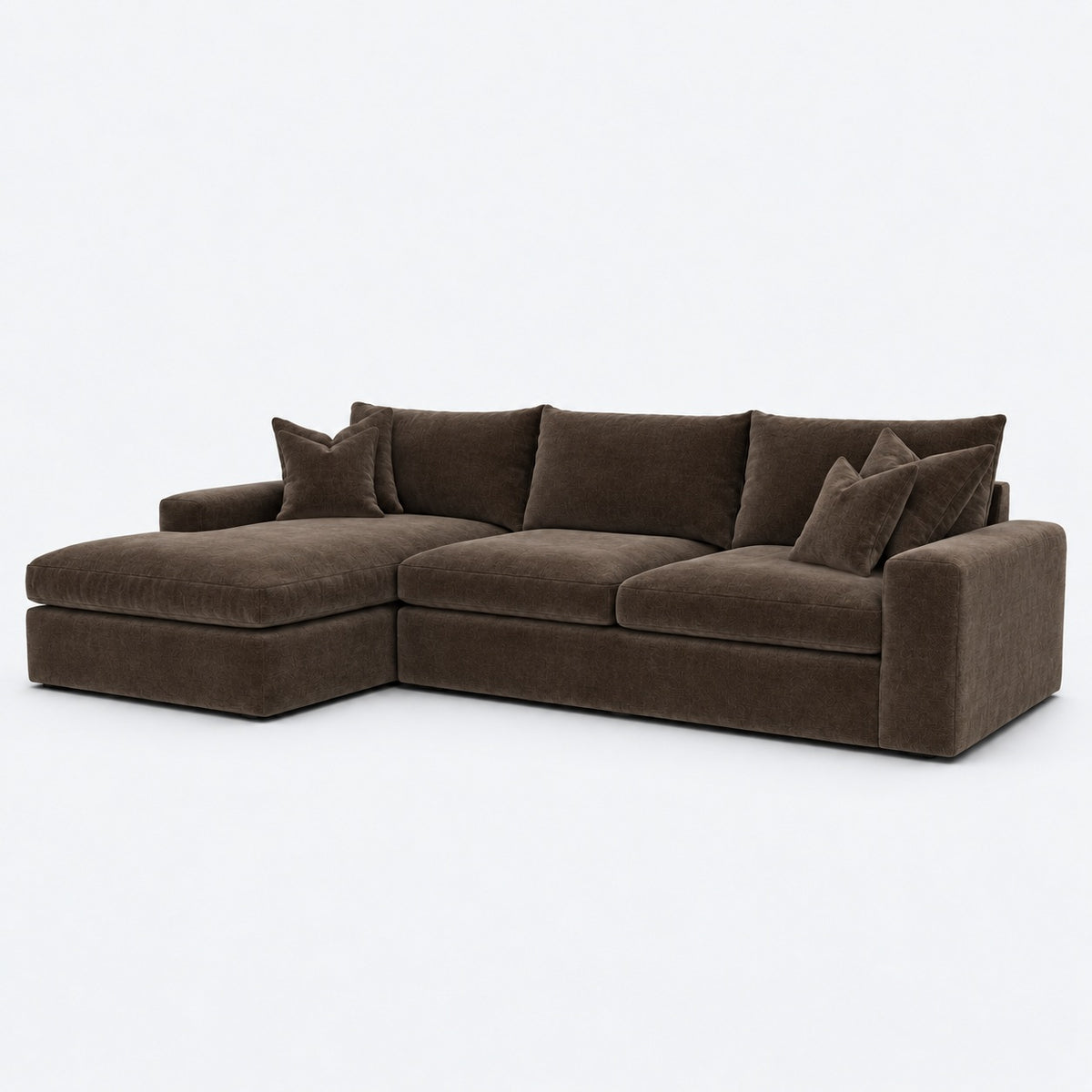 Valenza Left Chaise Sofa — Plush Velvet Espresso — plain background