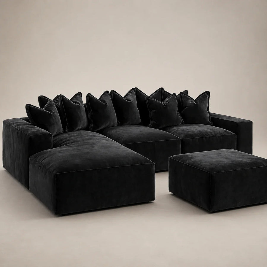 Velour Footstool - Midnight Noir