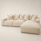 Cream modular sectional sofa with plush cushions, modern luxury living room furniture