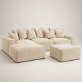 Beige sectional sofa with chaise and ottoman, luxury modular design for modern living rooms