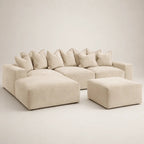 Beige sectional sofa with chaise and ottoman, luxury modular design for modern living rooms