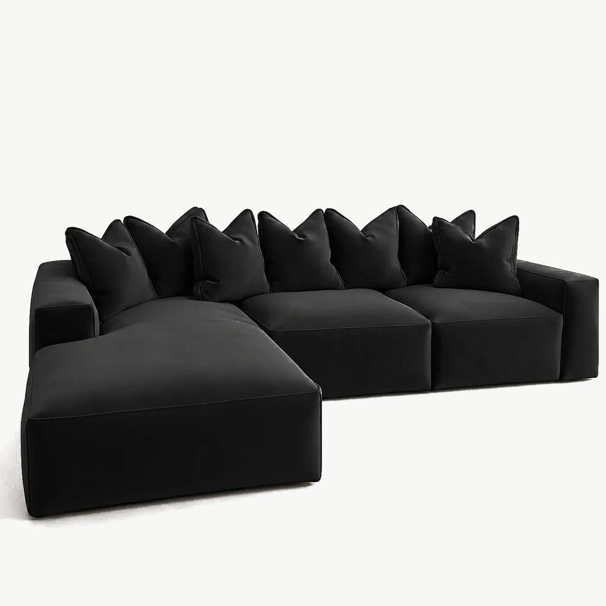 Velour LH Facing Sofa Large — Midnight Noir — clean studio