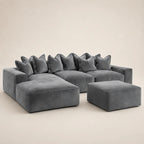 Luxury grey velvet sectional sofa with chaise and ottoman, perfect for modern living rooms