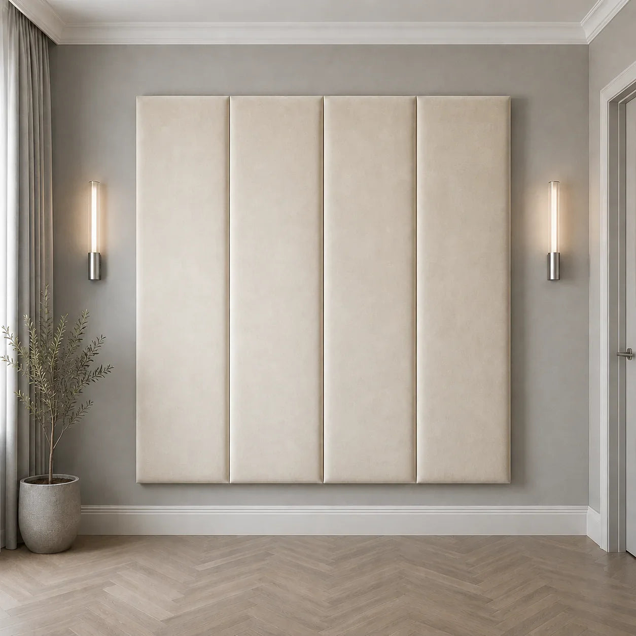 Steel Grey Velvet Upholstered Headboard Wall Panel – 45cm Wide
