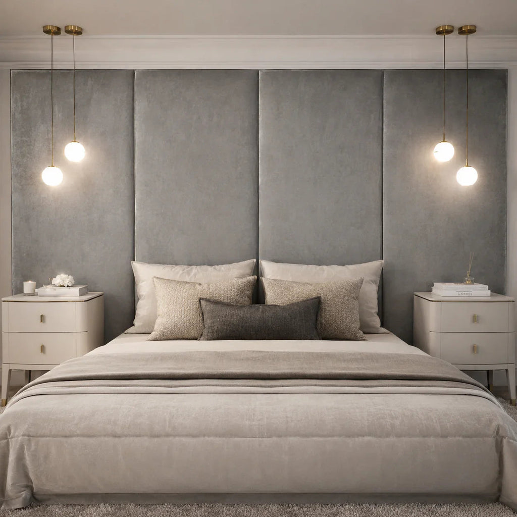 Cream velvet double width upholstered headboard wall panel – 90cm wide