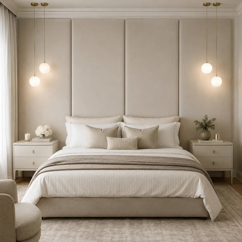 Hazelnut Mink velvet double width upholstered headboard wall panel – 90cm wide