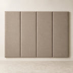 Luxury beige upholstered headboard with four panels, modern bedroom decor