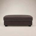 Dark grey fabric ottoman with black feet, modern luxury living room furniture