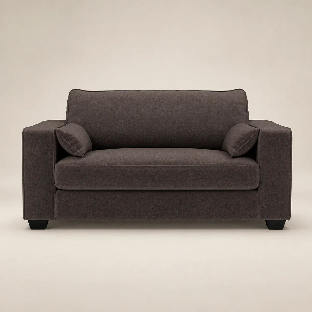Dark grey fabric sofa with matching cushions, modern design for luxury living rooms
