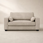 Beige fabric sofa with matching cushions, modern design for living room comfort