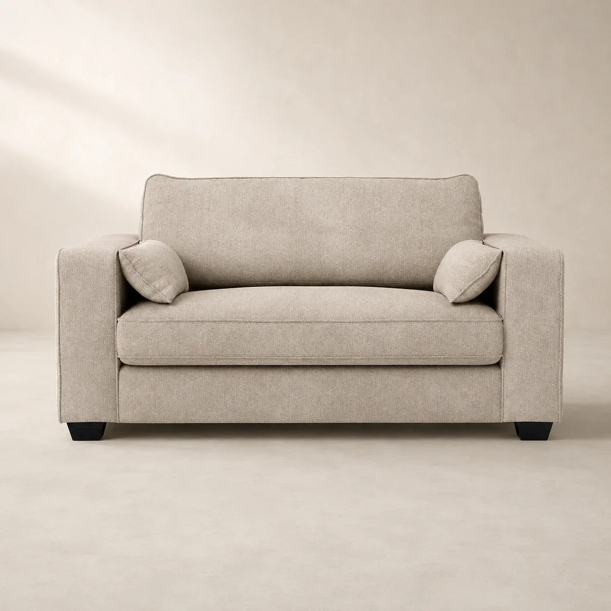 Beige fabric sofa with matching cushions, modern design for living room comfort
