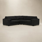 Black fabric corner sofa with plush cushions, modern design for luxury living rooms