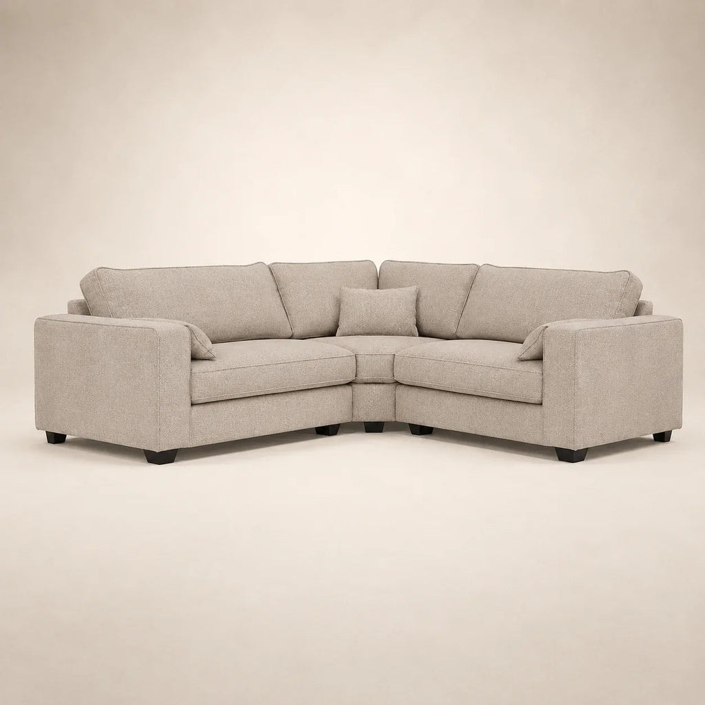 Luxury beige corner sofa with plush cushions and dark legs, ideal for modern living rooms