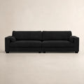 Black fabric sofa with two cushions, modern design for living room comfort