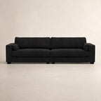 Black fabric sofa with two cushions, modern design for living room comfort