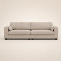 Beige fabric sofa with two cushions and dark legs, modern luxury living room furniture