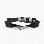 Verno Scatterback Corner Sofa with Bed in Midnight Noir on a cold light grey background