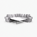 Verno Scatterback Corner Sofa with Bed in Smoked Steel on a cold light grey background