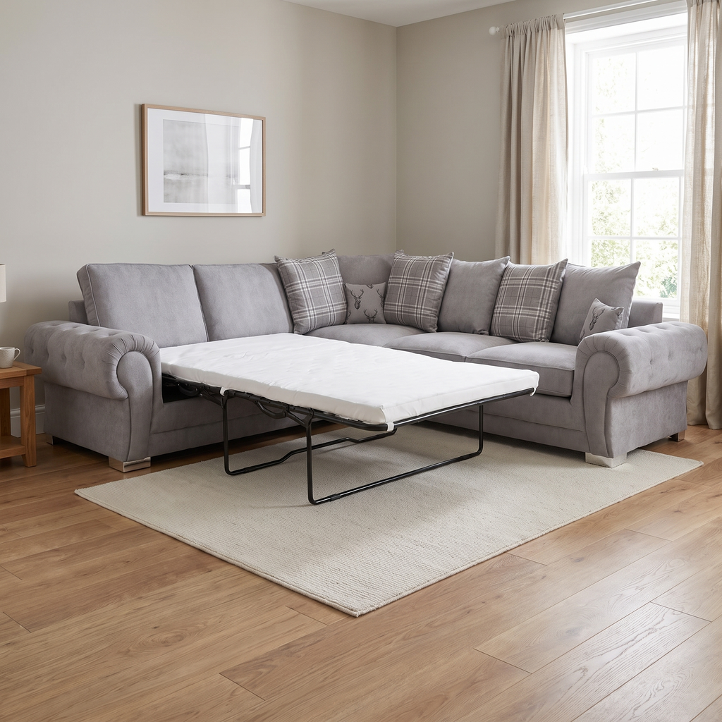 Verno Scatterback Left Facing Corner Sofa with Bed — lifestyle room hero
